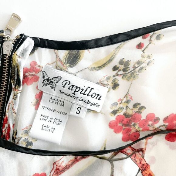 Papillon Women's Bird and Flowers Sheer Semi-Long Back Blouse White Small - Picture 5 of 5